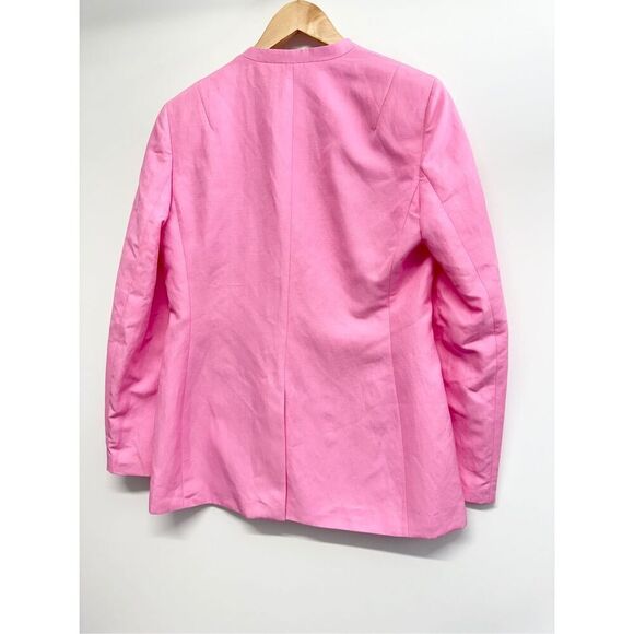 Lafayette 148 New York Linen Silk Blazer Size 8 Pink V Neck Slim Silhouette NEW - Picture 6 of 12